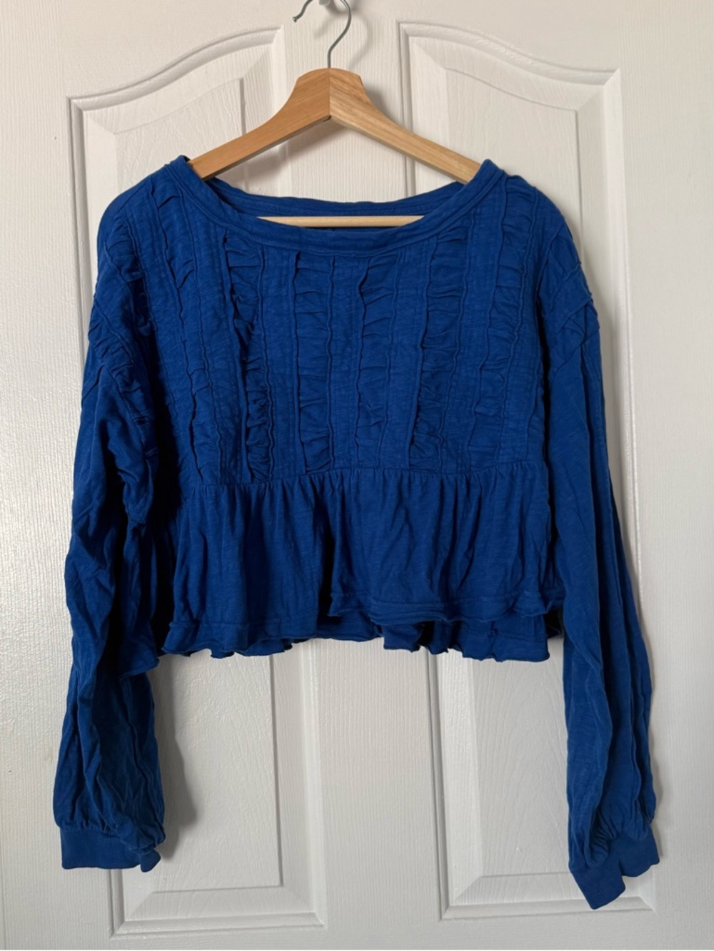 Pilcro Bright Blue Ruffled Peplum Long-Sleeve Top - Size M